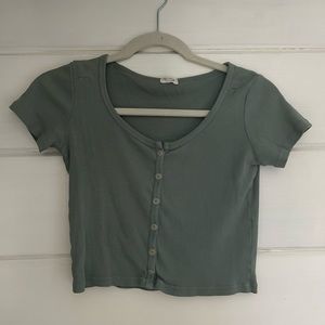 brandy Green button down cropped top